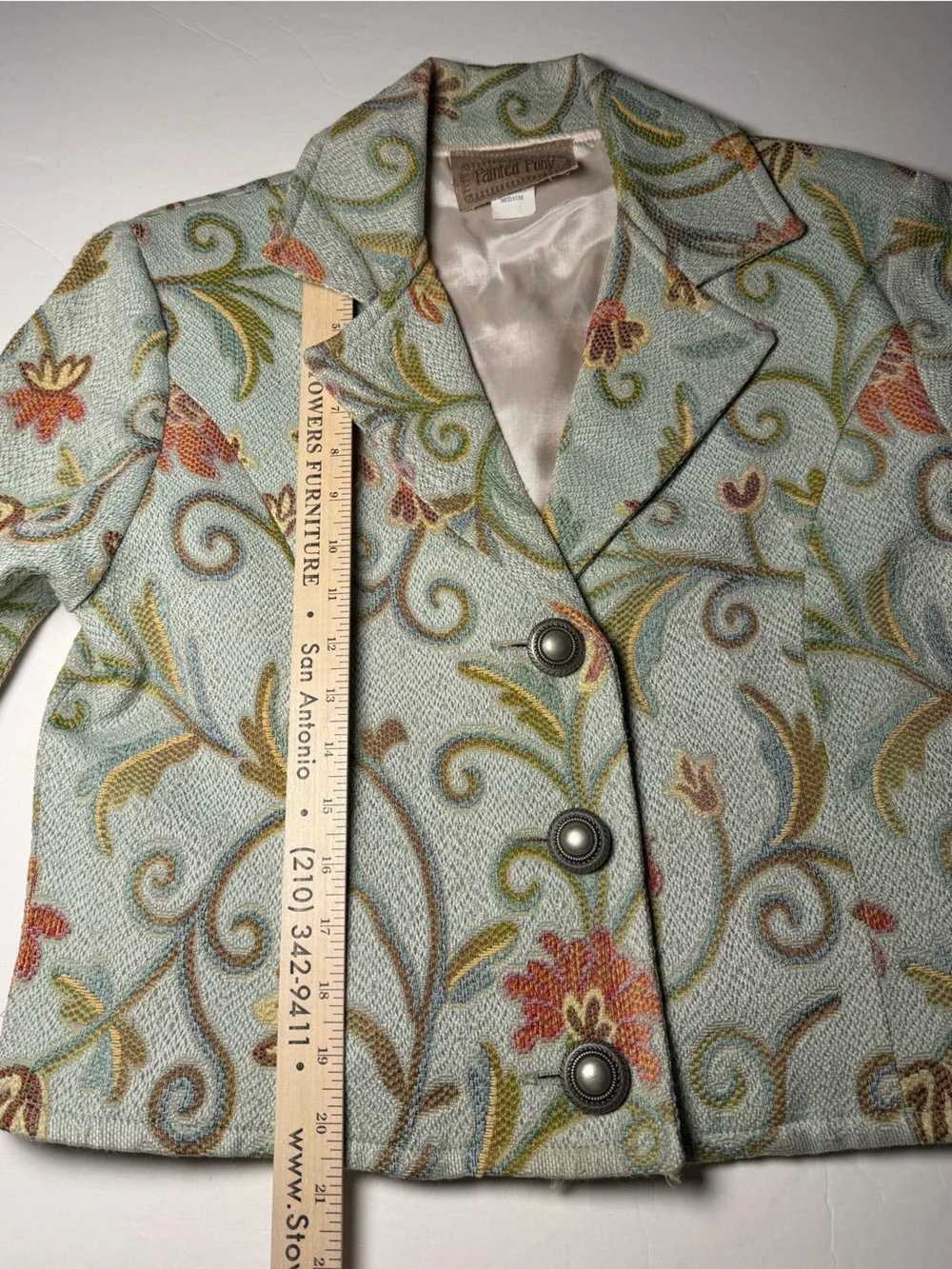 Vintage 90’s Painted Pony Floral Tapestry Cropped Blazer Jacket M USA